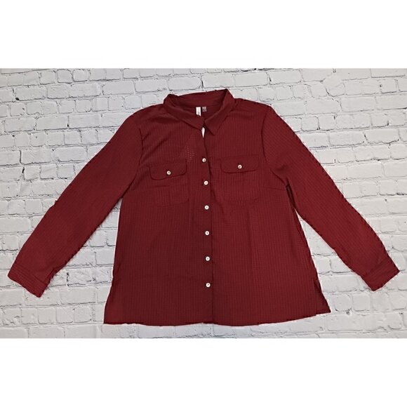 NY Collection 3/4 Sleeve Windowpane Blouse, Color Wine/NWT, Size XL - Picture 1 of 3